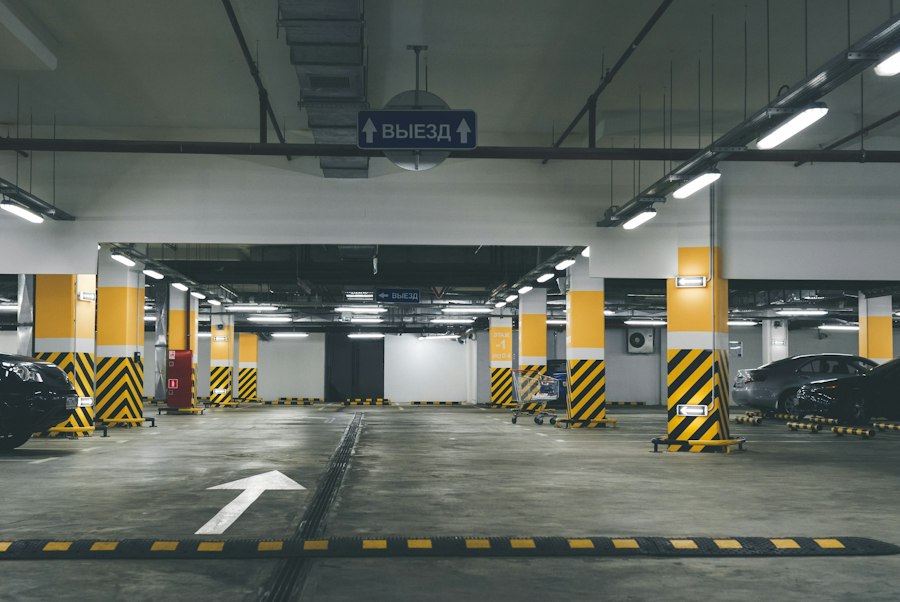 Organised parking lot with marked slots